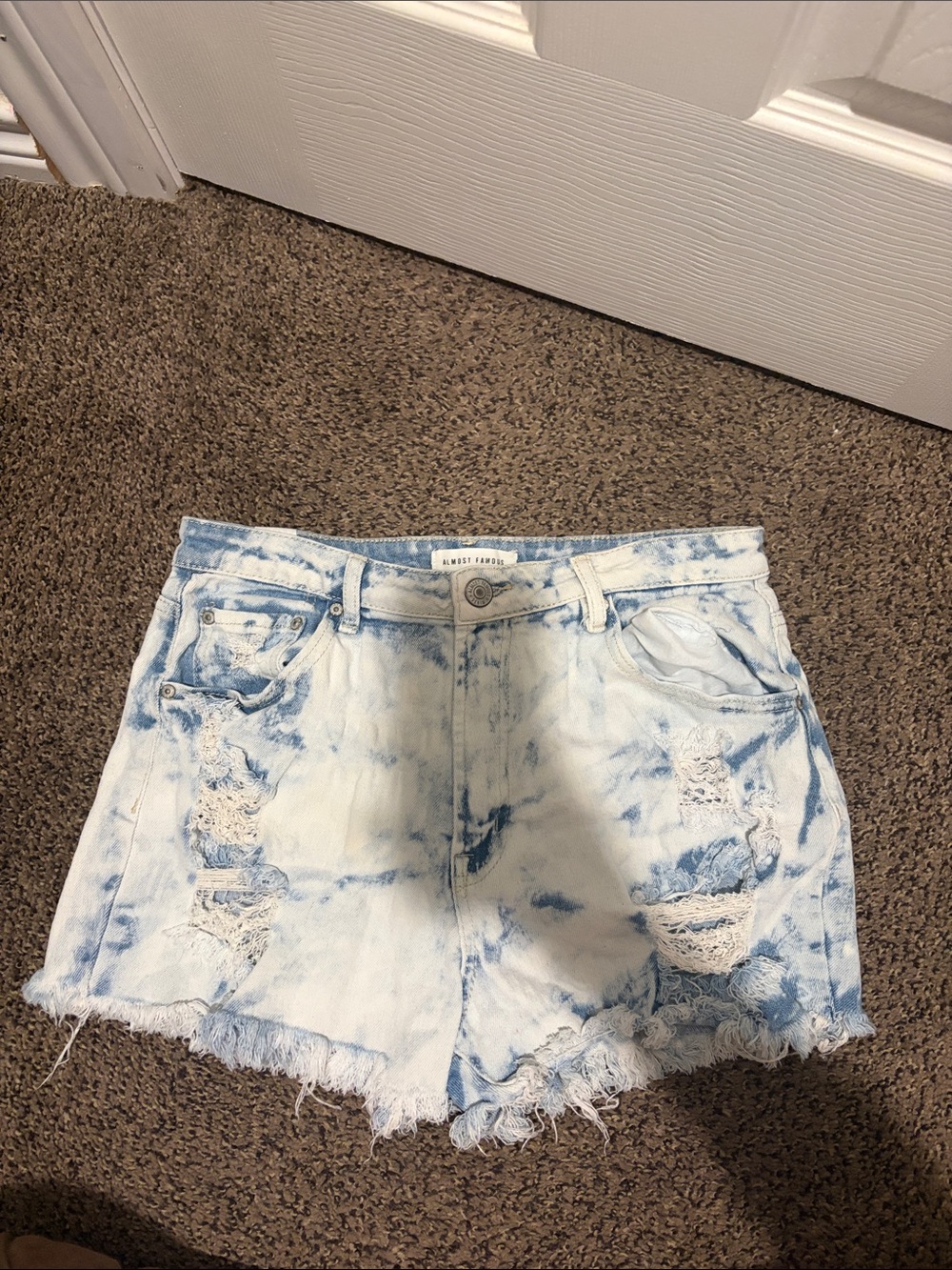 Almost Famous Light Blue Tie-Dye Distressed Denim Shorts